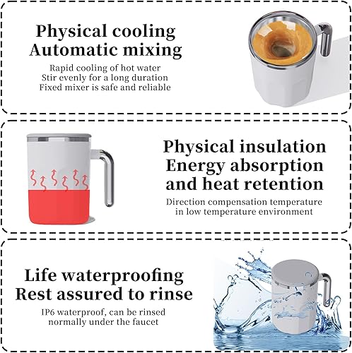 Miniatura 3 de Taza de café automática con agitación automática, taza mezcladora controlada por temperatura con mezclador integrado, no necesita batería ni imán,