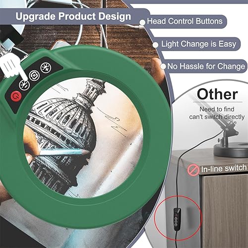 Miniatura 9 de Lupa 10X con luz, botón de actualización Krstlv 5 modos de color, regulable 2 en 1, lámpara de escritorio con luz LED 2 en 1, lupa manos libres