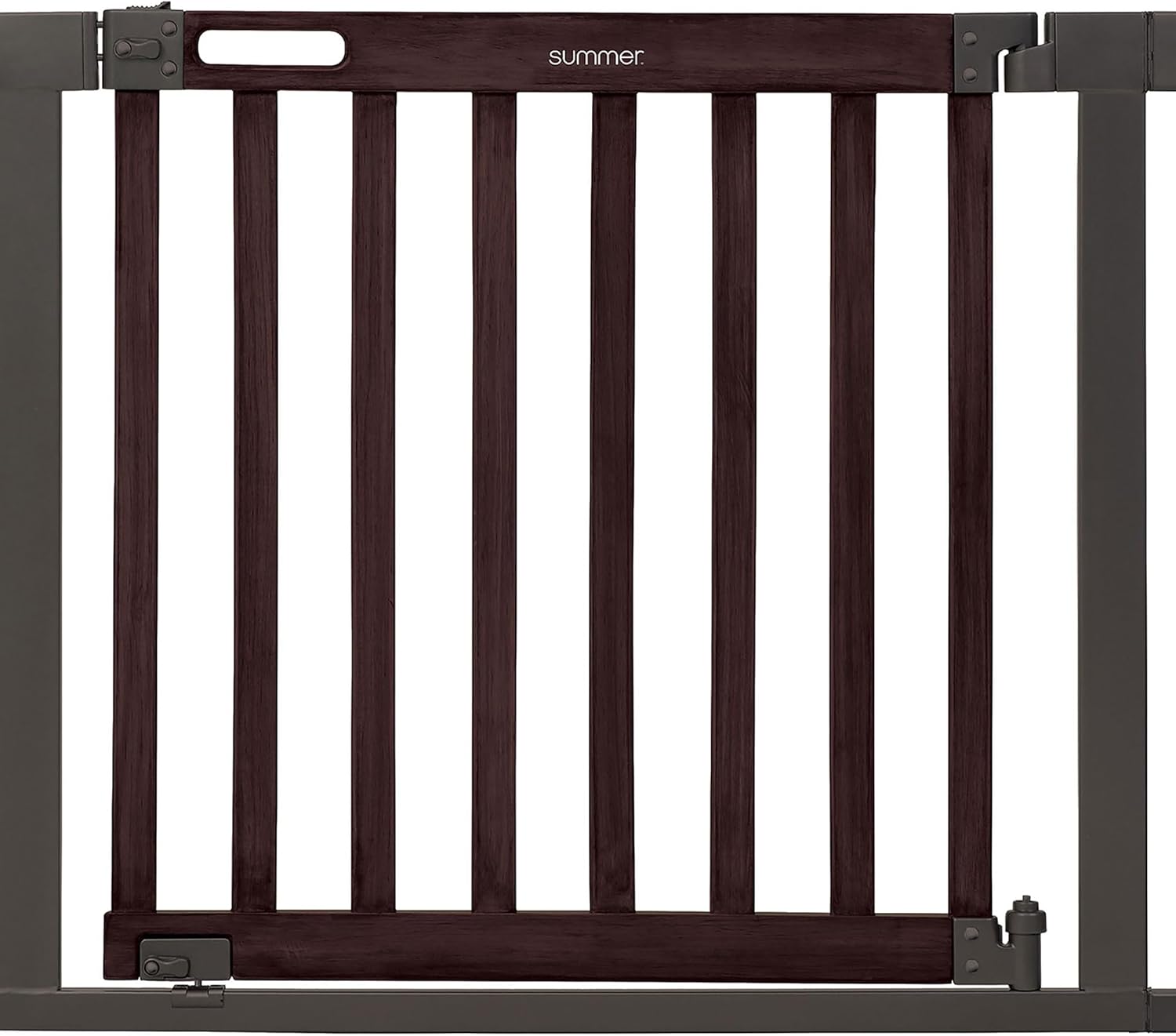 Summer Infant West End Safety Baby Gate, Dark Walnut Stained Wood with Charcoal Metal Frame – 30” Tall, Fits Openings up to 36” to 60” Wide, Baby and Pet Gate for Wide Spaces and Open Floor Plans