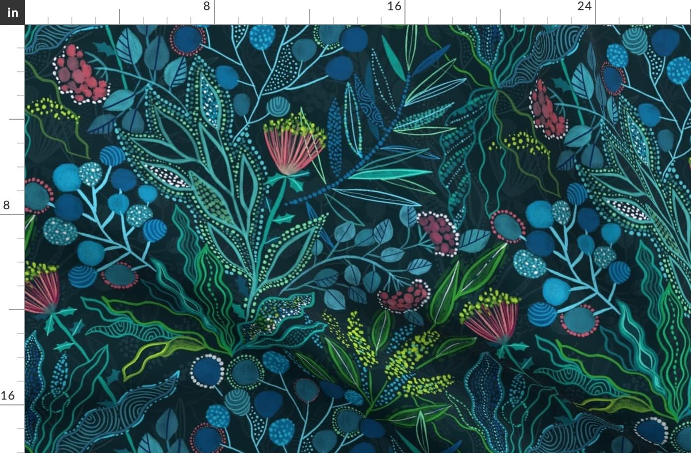 Spoonflower Fabric - Australian Flora Flowers Botany Botanical Summer Plants Eucalyptus Printed on Organic Cotton Sateen Fabric by The Yard - Sewing Quilting Apparel Home Decor