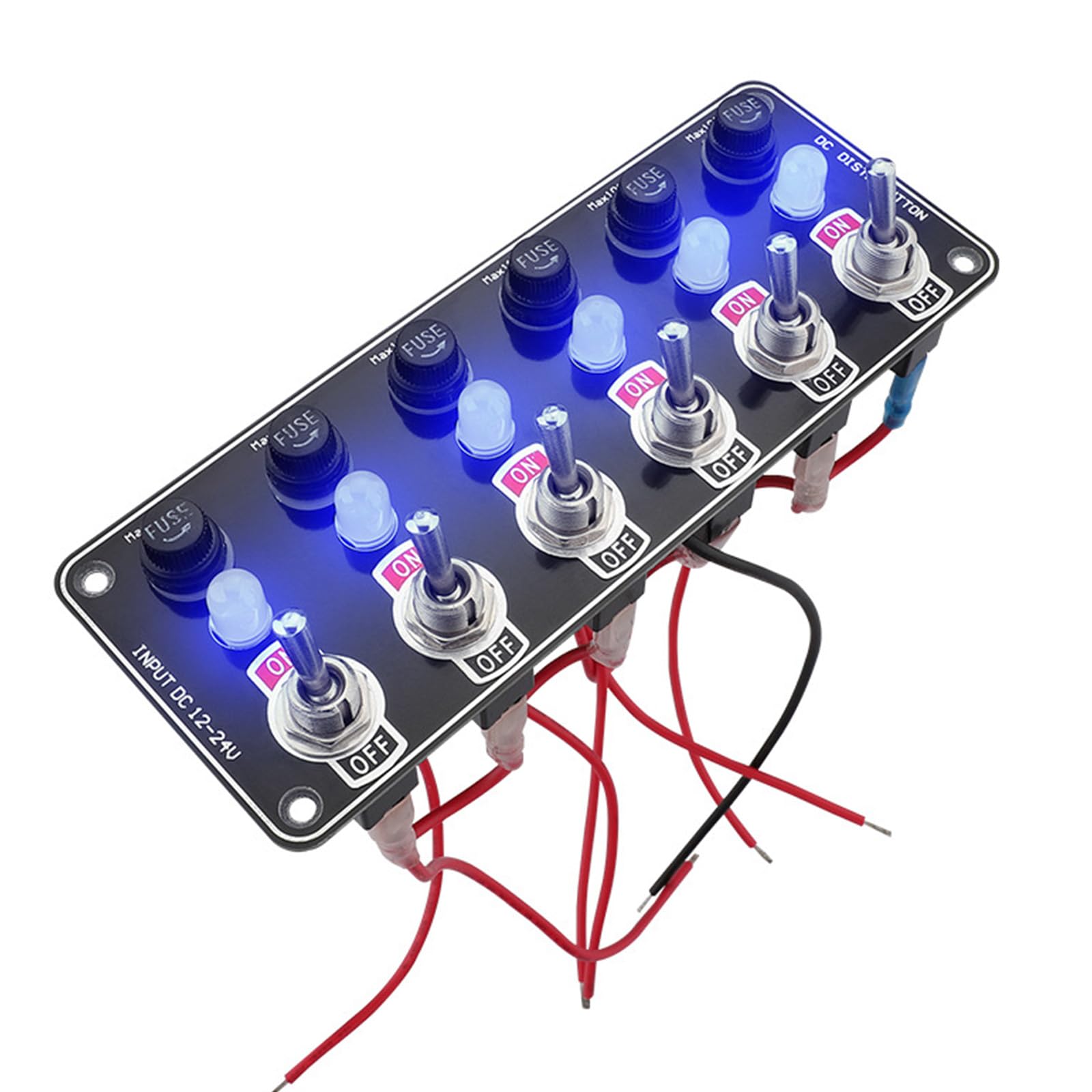 Pannello Interruttori a Levetta a 6 Canali, Pannello Interruttori 12 V/24 V con Fusibile da 10 A e Spia Luminosa, Pannellos Interruttoris Nautico Impermeabile e Antipolvere per Auto Nautica e Camper