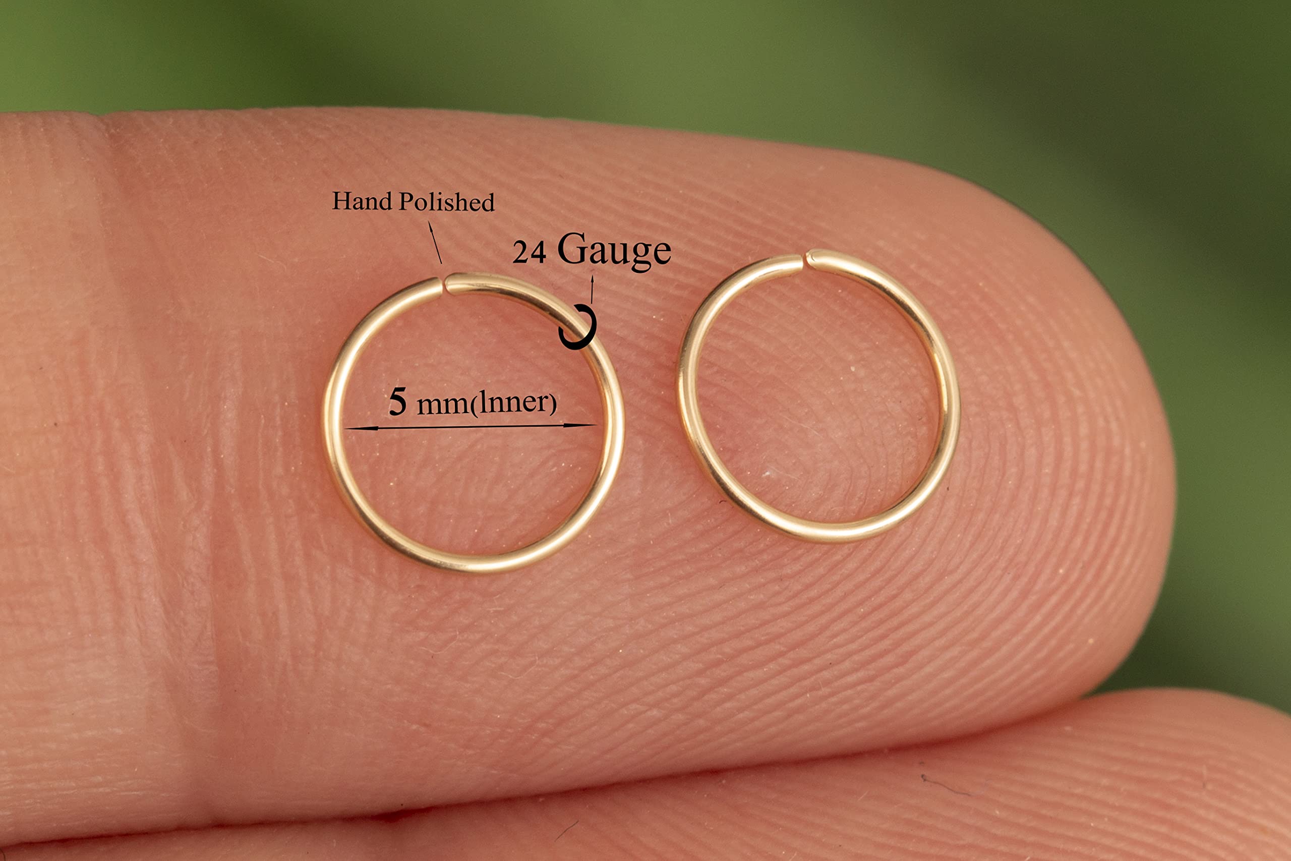 Small Gold Helix Ring Huggie Hoop Earrings for Women Snug Cartilage Nose Helix Tragus Hoop (Gold, 5mm 24 gauge / 1 pair) — view 2