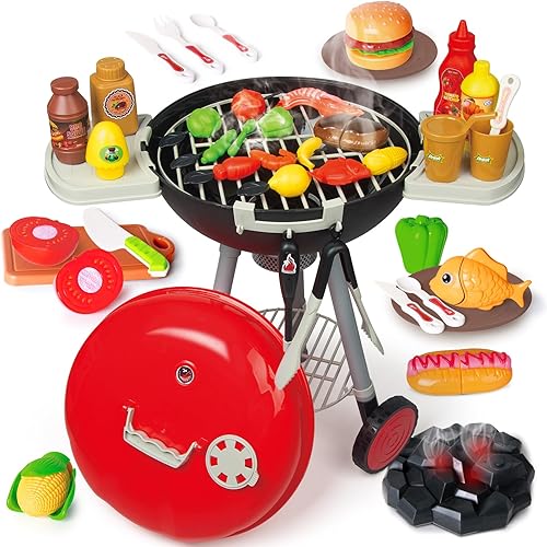 Juego de parrilla de barbacoa de 79 piezas para niños, juego de cocina con aerosol realista, luz y sonido, juguete interactivo para niños y niñas,