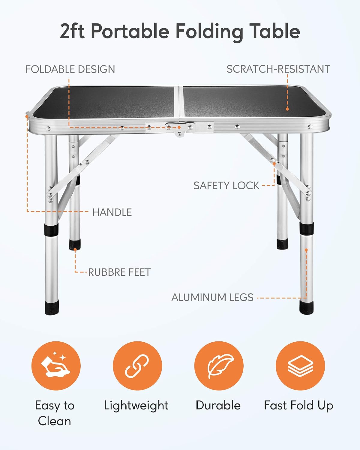 Mini Camping Table, FiveJoy Small Lightweight Adjustable Camp Table, Weatherproof and Rust Resistant Table for Outdoor Picnic Beach Backyard, Father's Day, 23.6 x 15.7 Inch