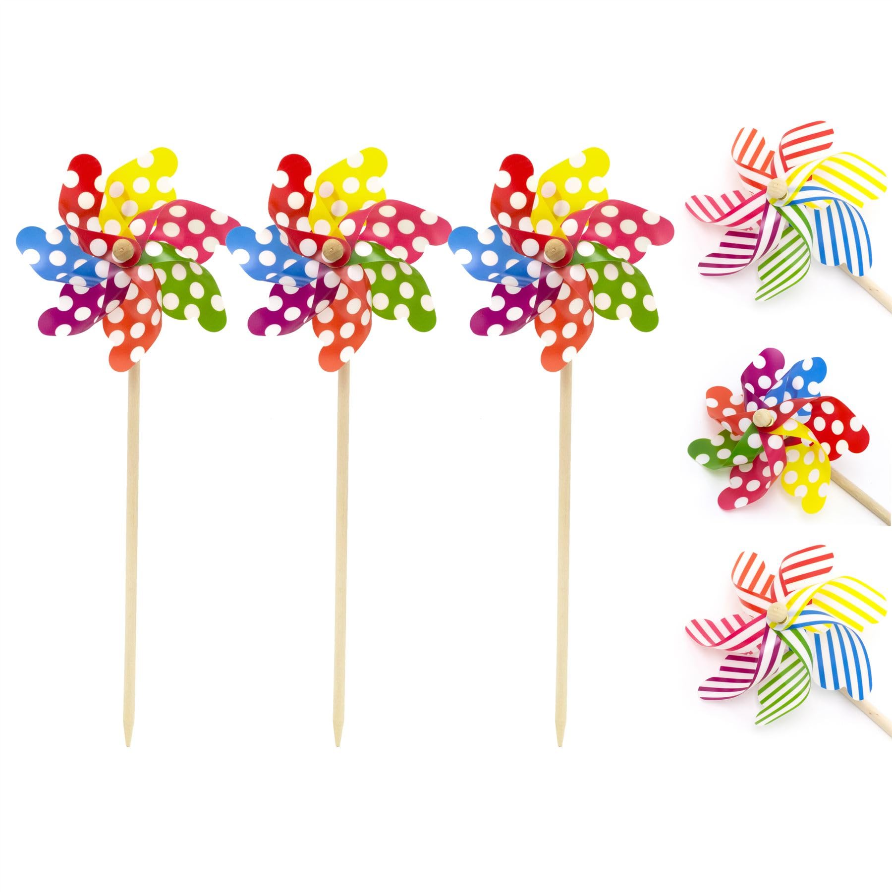 Carousel Home Multicolor Pack Of 6 Childrens Wooden Garden Windmill Outdoor Wind Spinner | Traditional Beach Windmill Windmills For Garden | Garden Pinwheel Windmill Spinners - 45Cm