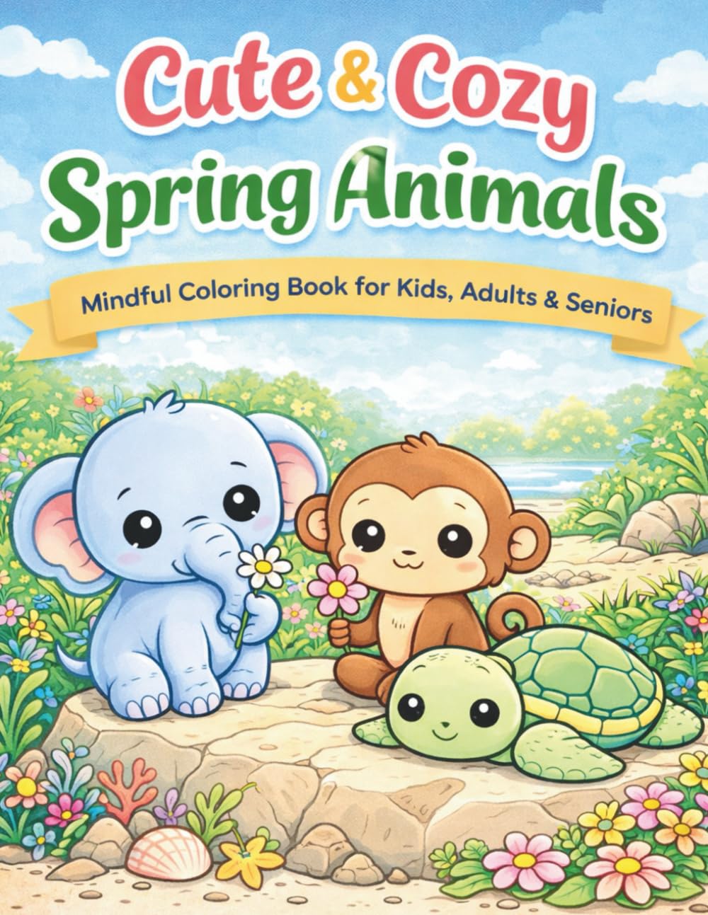 Cute & Cozy Spring Animals: Mindful Coloring Book for Kids, Adults & Seniors