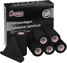 ALPIDEX 6 Rotoli Benda Adesiva 10 cm x 4,5 m Molti Colori Bendaggio Coesivo Fasciatura Personi Animali Garza Elastica Autoadesivo Cavalli Cani Umani, Colore:nero