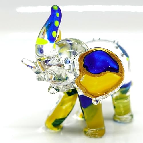 Miniatura 3 de Figuras artísticas de elefante en miniatura de vidrio soplado a mano, animales coleccionables, decoración de regalo, tronco (3.5 pulgadas, oro