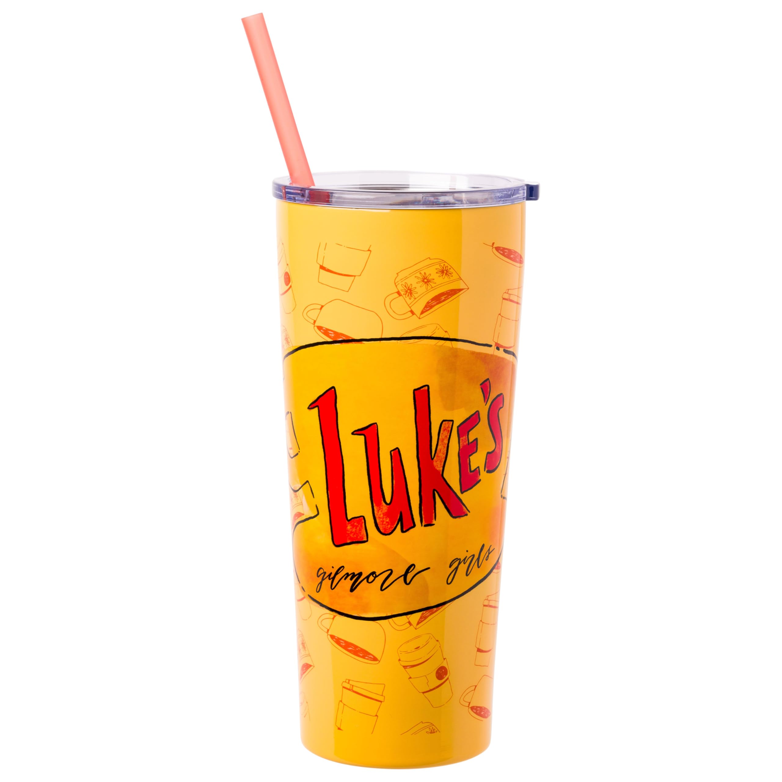 Silver Buffalo Gilmore Girls Double Walled Stainless Steel Tumbler with Straw Featuring Luke's Logo, 22 Ounces