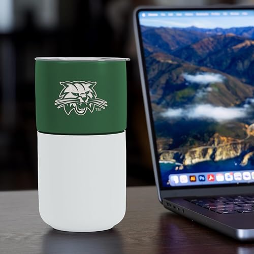 Miniatura 124 de Rico Industries NCAA Miami of Ohio Redhawks - Vaso de cerámica de 16 onzas con agarre de silicona, grabado láser profundo, diseño de color negro