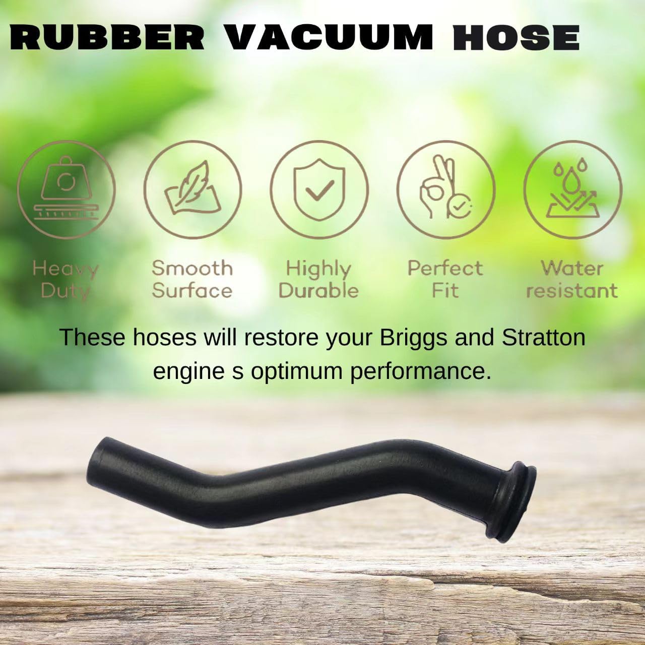 (2-Pack) 596163 3 Inches Rubber Vacuum Hose, Compatible with B&S John Deere D125 D130 D140 D160 D170, Lawn Mower Tractor Replaces 593998 797408, Black