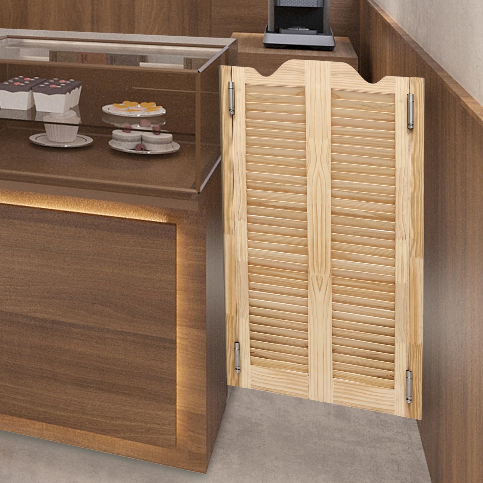 Bokknppo Interior Doors Pine Wood Swinging Doors Cafe Saloon Doors Louvered Door with 4 Hinges Great Double Action Door Porch Entrance Partition Doors