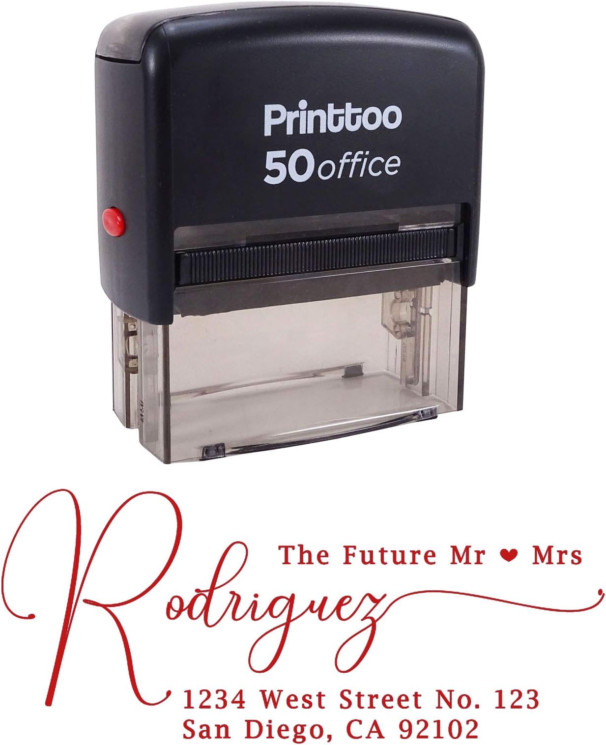 Printtoo Personalized Red Self Inking Address Future Mr Mrs Stamp Custom Rubber Stamper-68 x 30 mm