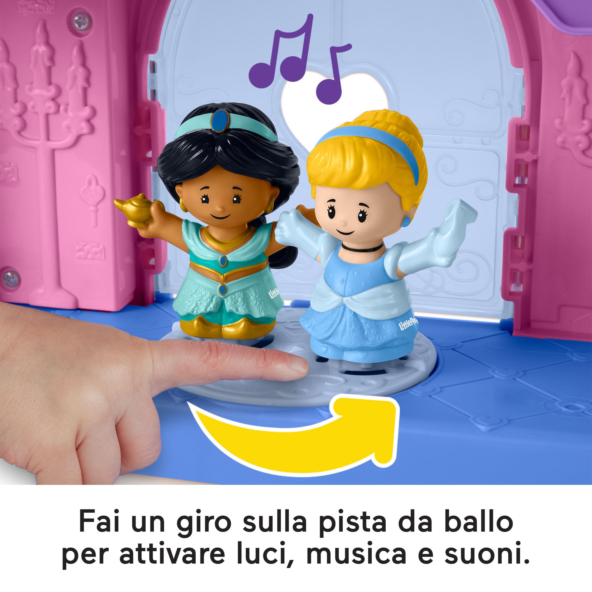 Fisher-Price Little People Disney Princess - Magical Lights & Dancing Castle, PlaySet castello con Luci, Suoni e Personaggi Cenerentola e Jasmine Inclusi, Giocattolo per Bambini, 1-5 Anni, HND55