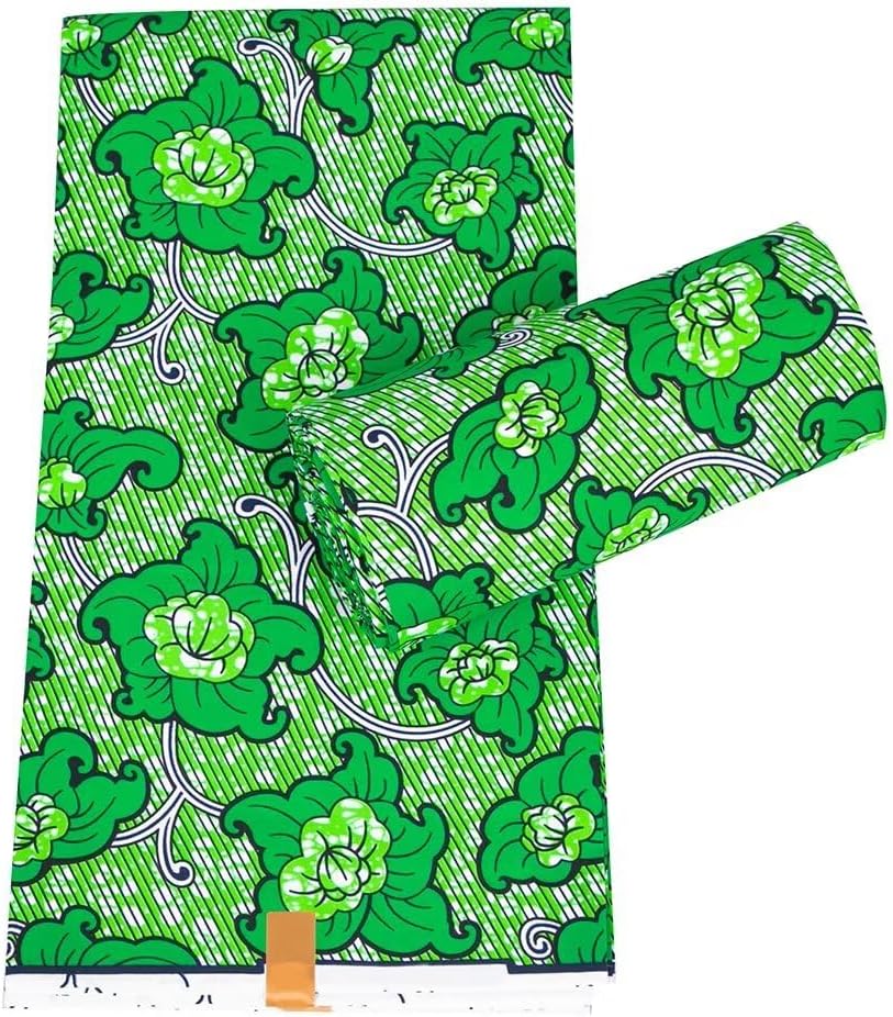 Ankara Fabric African Wax Print Polyester Green Fresh Fabric 6 Yards
