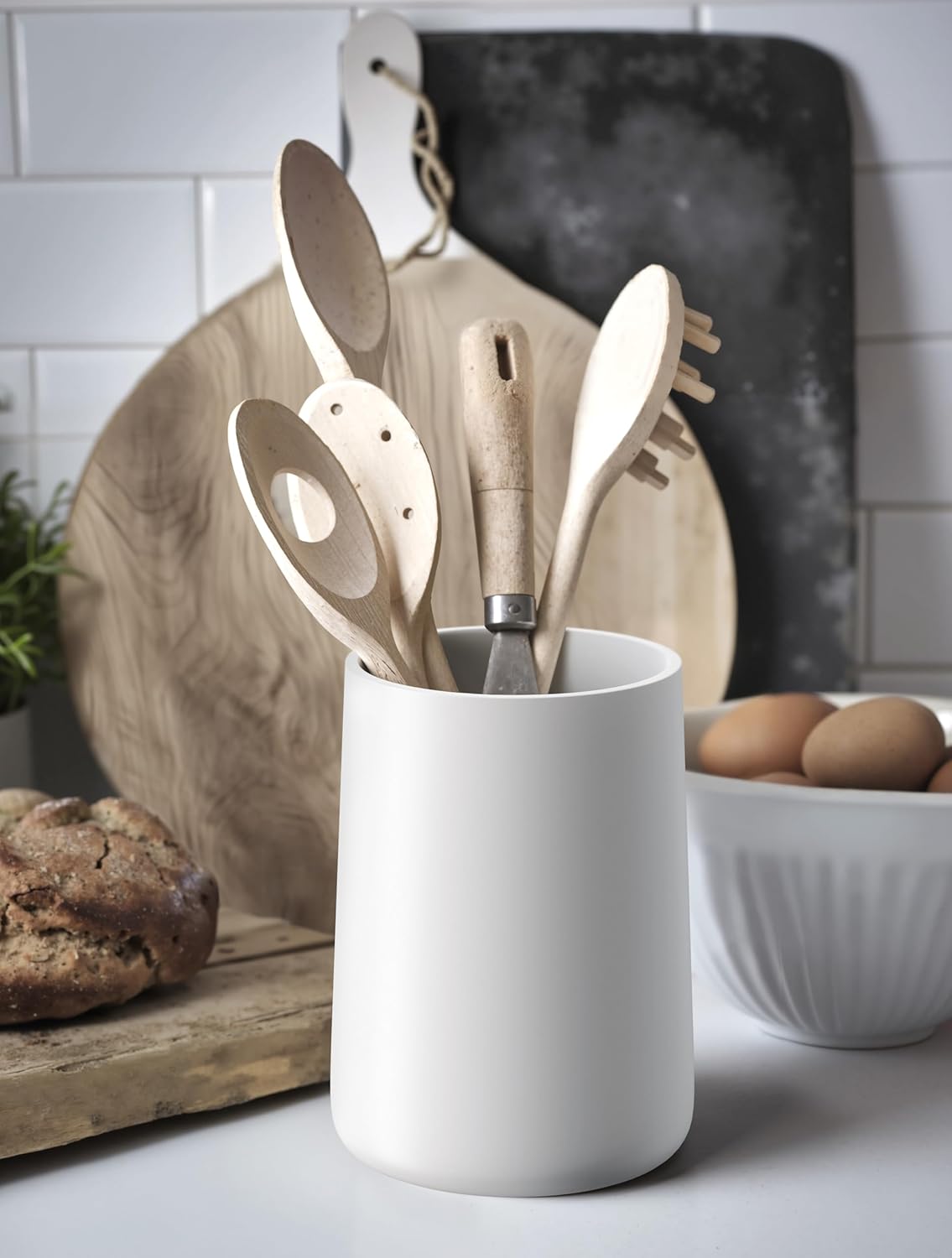 Utensil Holder – 7" Tall x 5.2" Diameter Kitchen Utensil Organizer for Countertop (Matte White, 1 Pack)