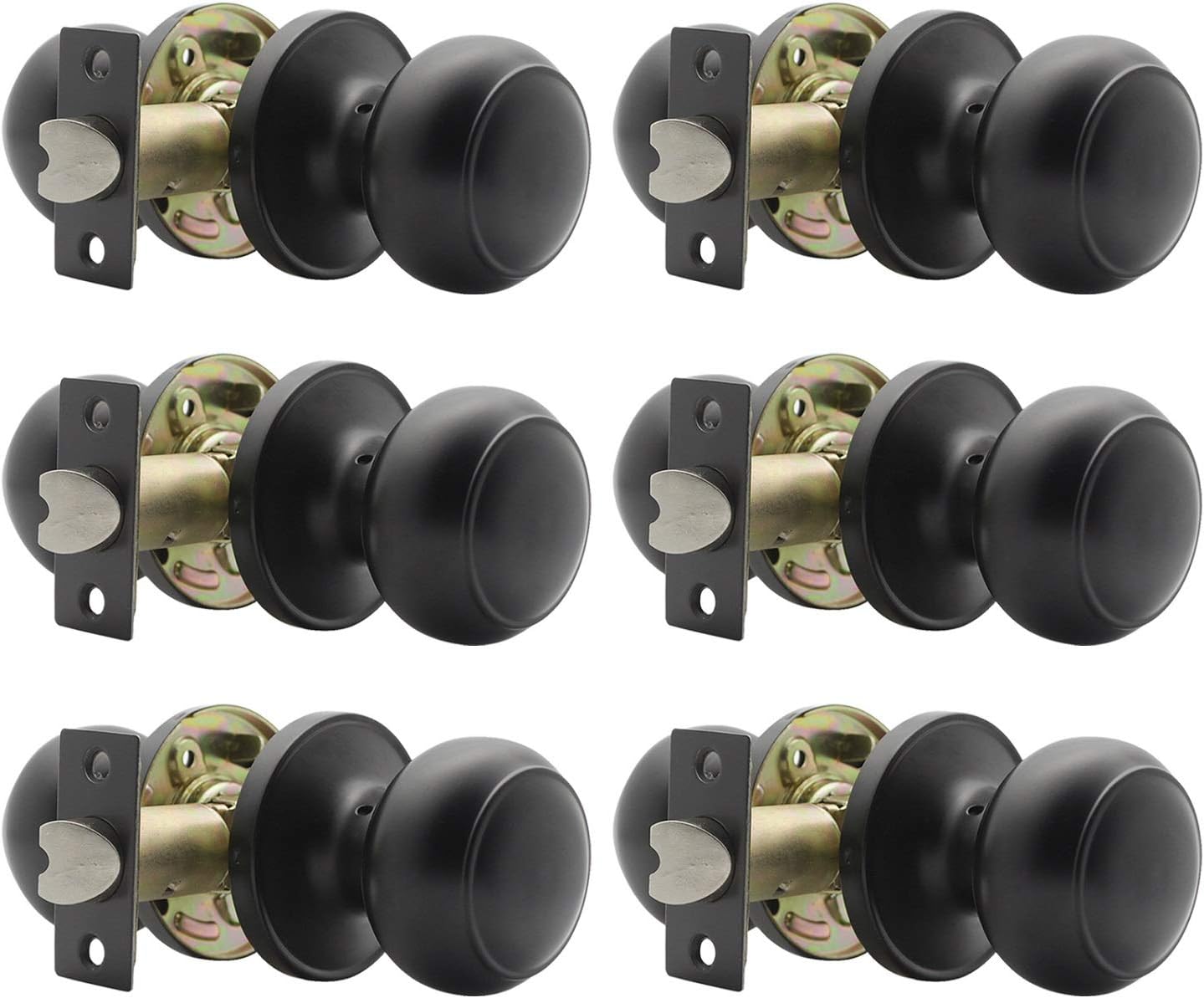 Probrico Flat Black Passage Door Knobs Handle Keyless for Interior Door Knobs Hall or Closet 6 Pack
