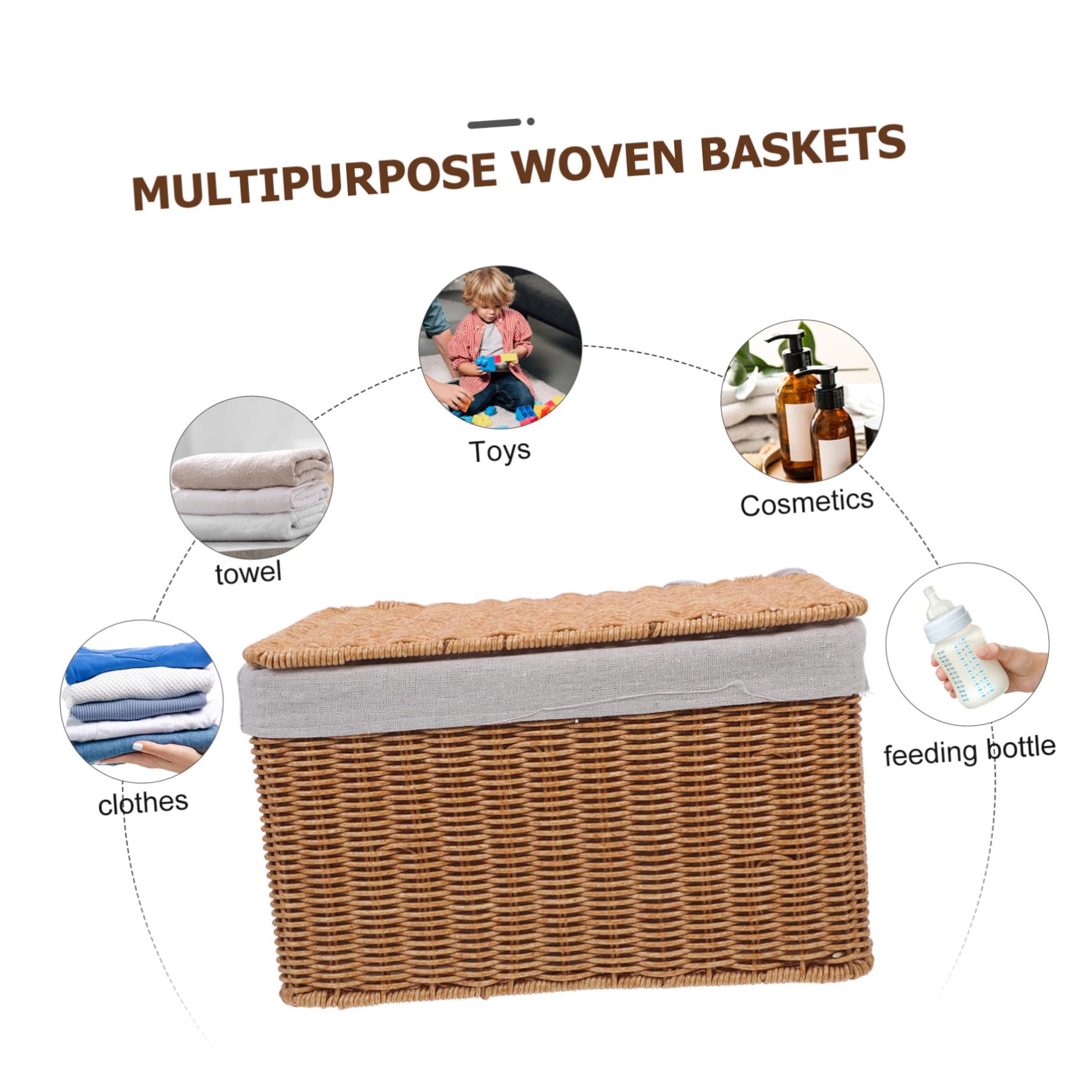 Hemobllo Cesta De Almacenamiento Tejida Mano Con Tapa Cesta De Mimbre Para Dormitorio Lavandería y Cocina Organizador Con Asas y Forro Para Artículos Diversos y Ropa De Cama