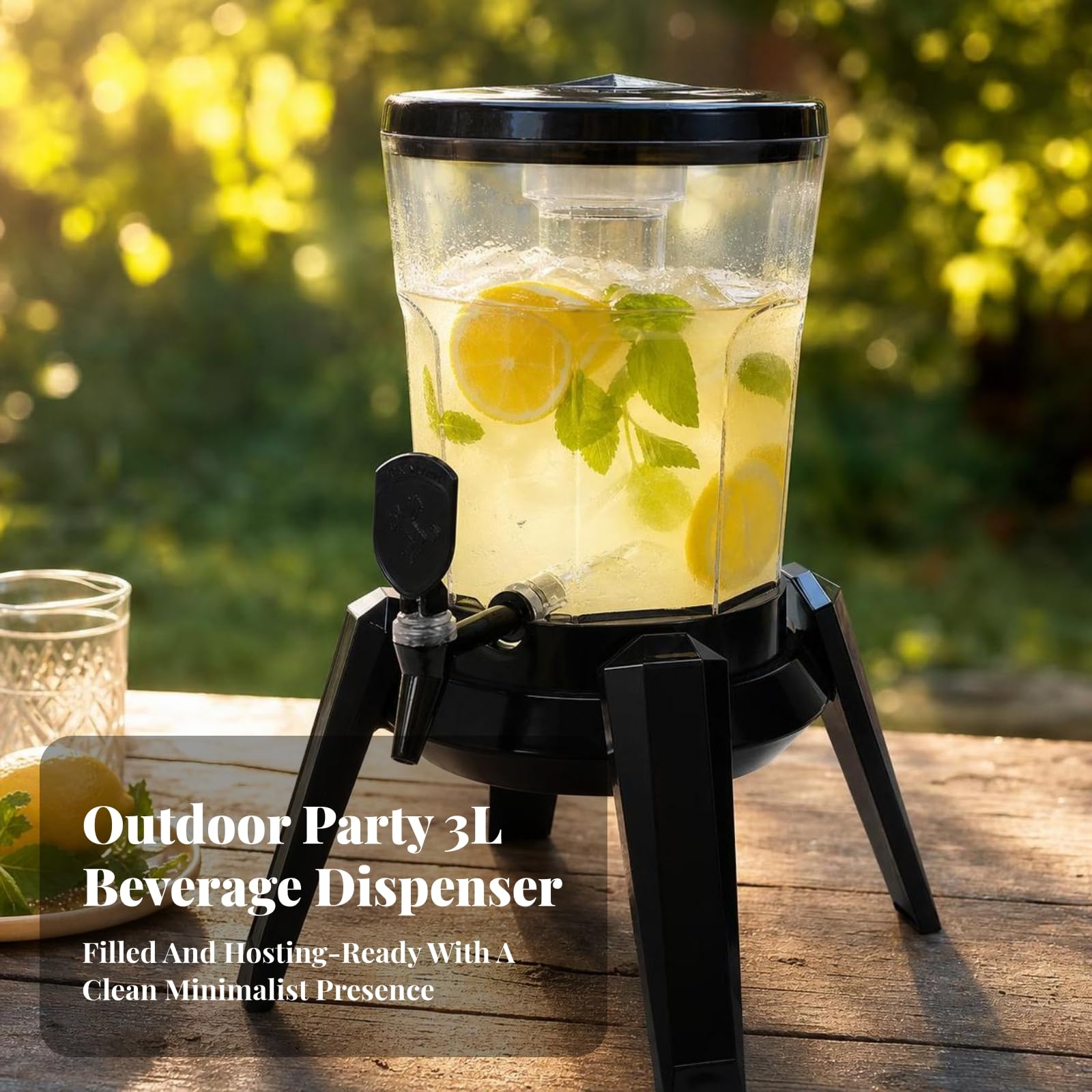 Distributeur Boissons Robin Transparent 3 Litres en Plastique PC pour Jus Cocktails Tube à Glace Socle à Quatre Pieds pour Fêtes Réceptions, Blanc