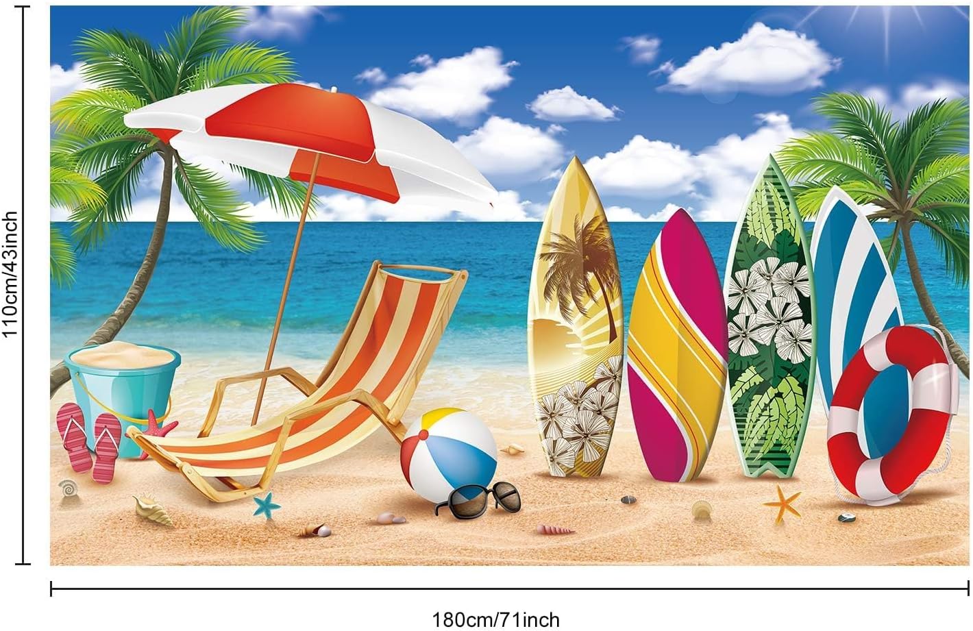 Chiazllta Hawaiian Party Backdrop Banner Summer Beach Themed Surfboard Party Decorations Tropical Luau Beach Background for Themed Birthday Baby Shower Weddings Party Supplies, 43*71 inch