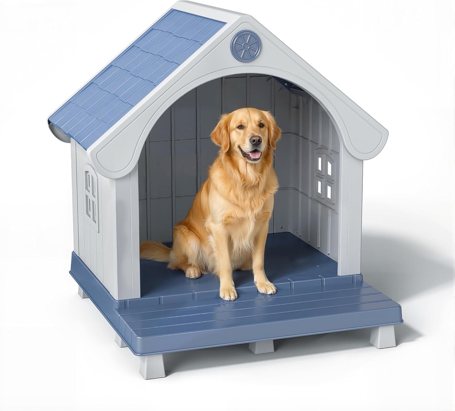 Dog House Indoor Outdoor Puppy Kennel Animal Shelter Water Resistant Easy Assembly Sturdy Dog Bed with Air Vents and Elevated Floor(Grey,23.4 * 22.6 * 22.8in)