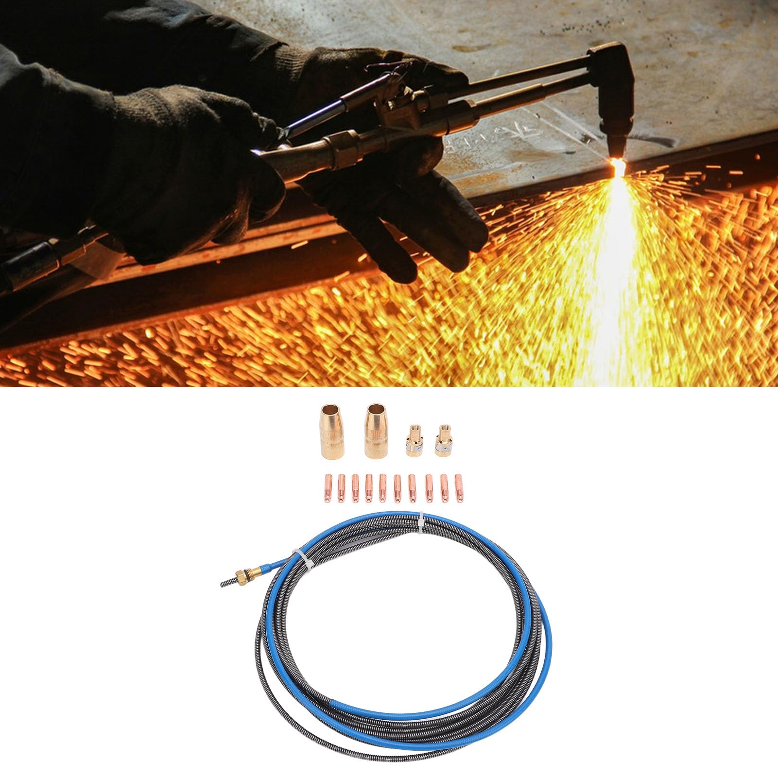 Kit Consumabili per Saldatura MIG, 20 Pezzi 0,030 Pollici 0,035 Pollici Punte di Contatto in Ottone 2 Ugelli Gas 2 Diffusori Rivestimento da 15 Piedi per Parti di Ricambio della Torcia