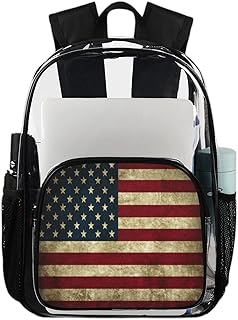 4 de julho Memorial Day mochila transparente bolsas para livros resistentes, mochila transparente impermeável vintage com bandeira americana mochila transparente de PVC com alça de ombro reforçada para escola, trabalho, viagens, Multicor