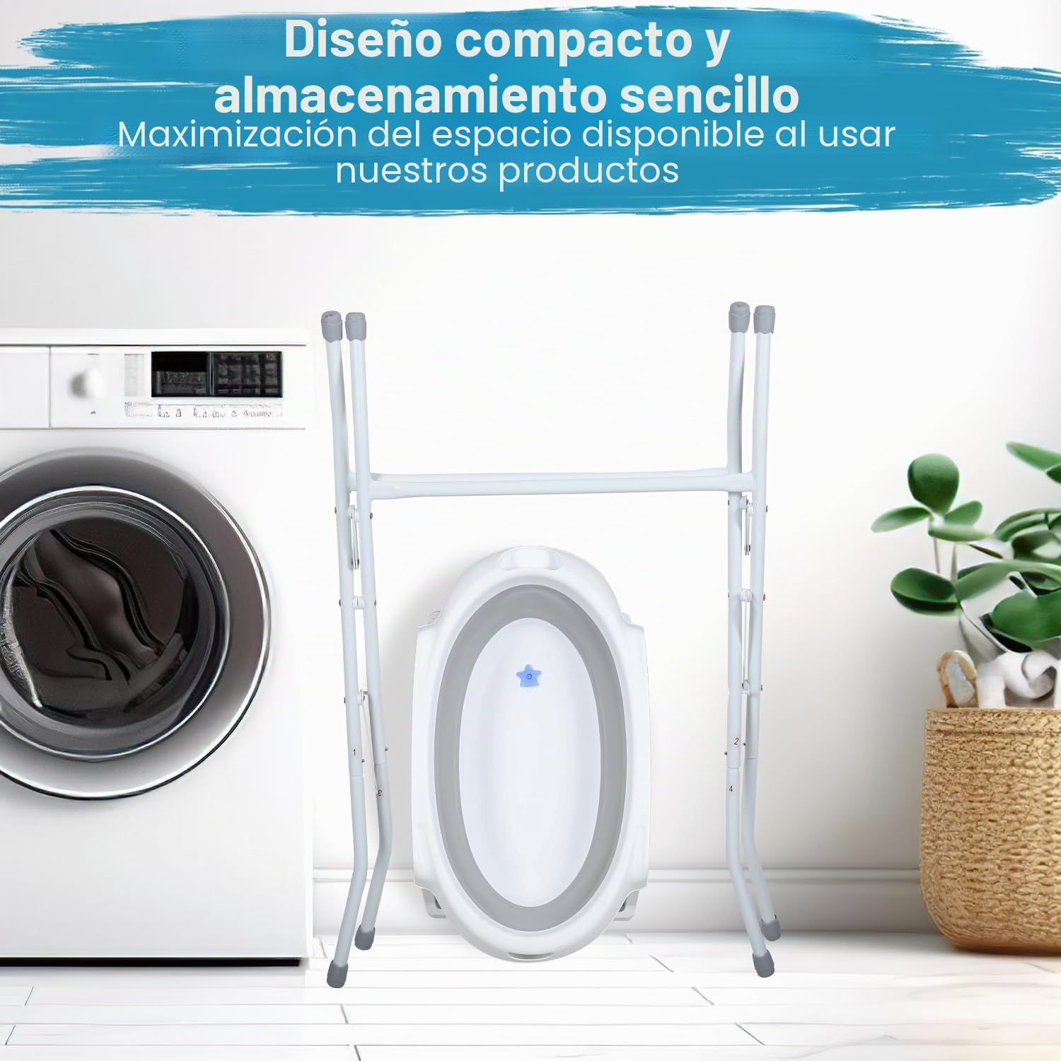 Bañera plegable Eulenke para bebés con soporte y termómetro integrado - Bañera antideslizante portátil para recién nacidos hasta 3 meses - Cojín de apoyo incluido