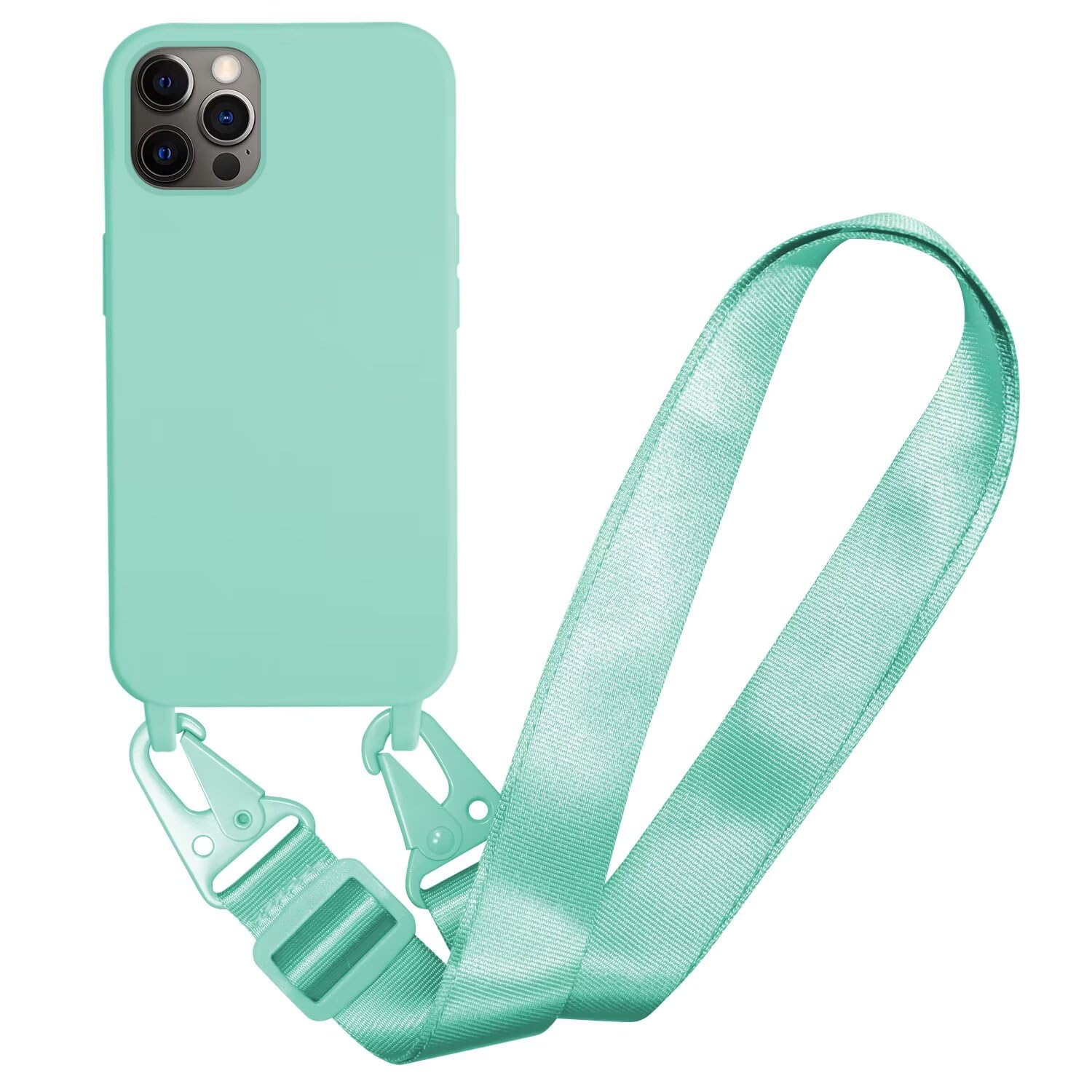 Custodia IPhone 11 Pro Con Cinturino Tracolla Nylon E Silicone - Cover Protettiva Verde Con Cordino