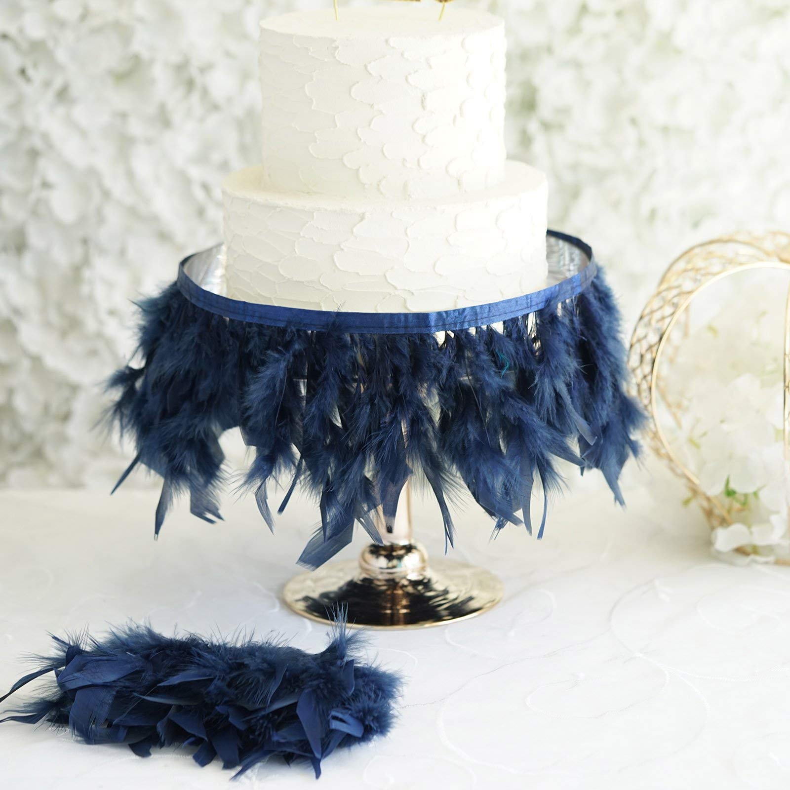 BalsaCircle 39-Inch Long Navy Natural Turkey Feathers Trim with Satin Ribbon - Wedding Party Decorations Supplies