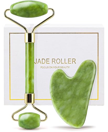 Huefull Rodillo de jade para herramientas faciales faciales y Gua Sha para reducir la hinchazón y mejorar las arrugas tratamientos faciales y