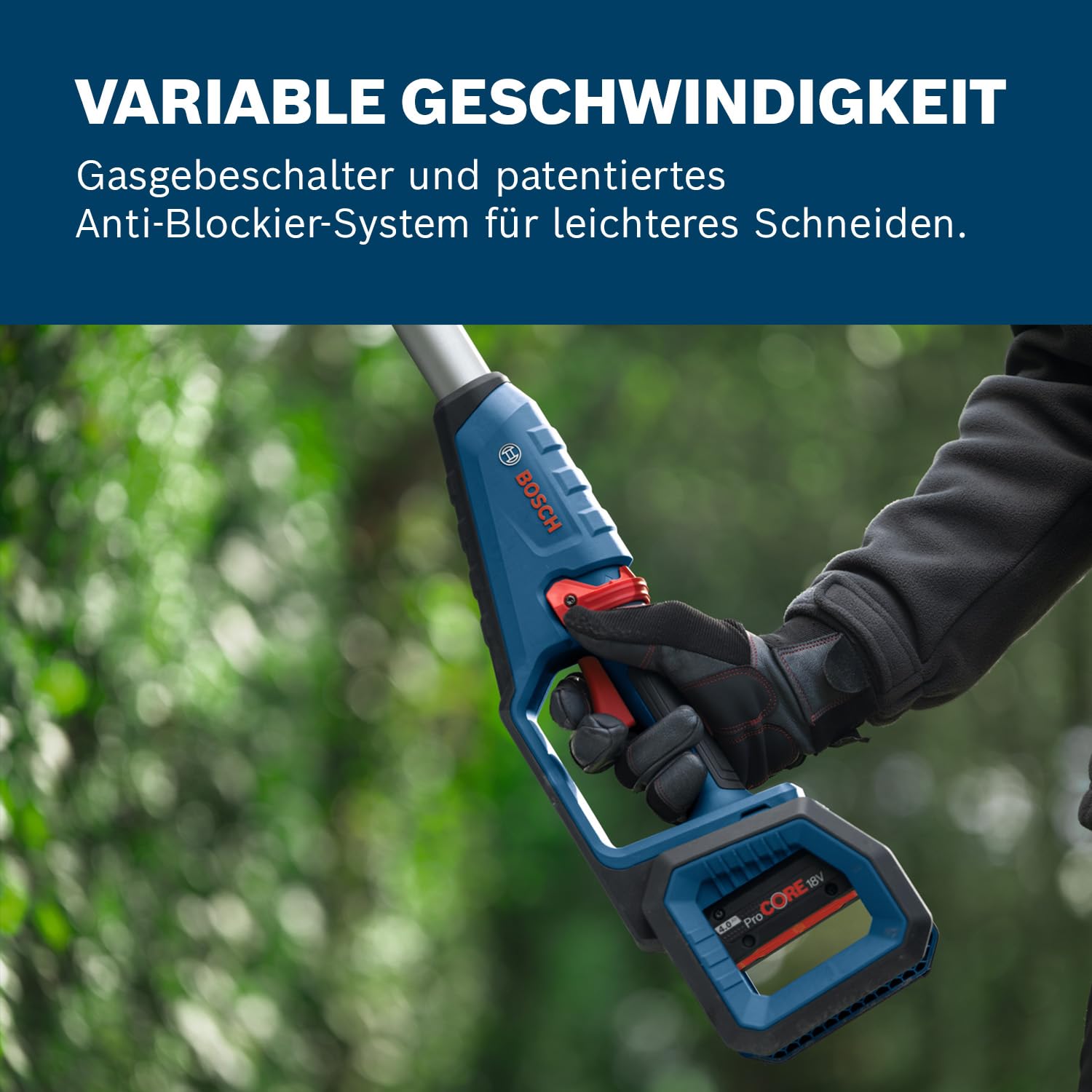 Bosch Professional 18V System Teleskop-Heckenschere GHE 18V-50 TP (2,5-m-Teleskopstange, 3.400 Hübe pro Minute, 23,5 mm Zahnabstand, inkl. Schultergurt, ohne Akku)