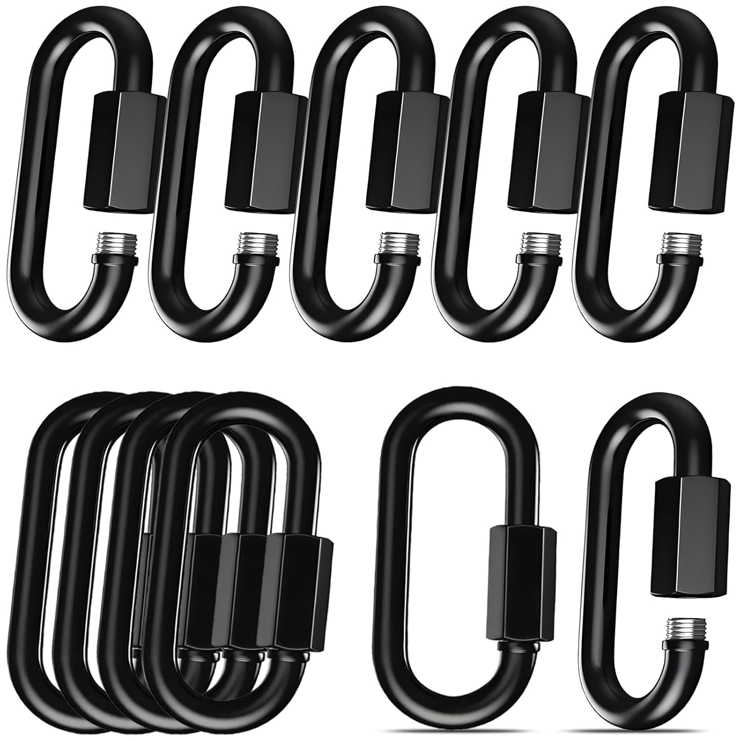 12 Pack 4 Inch Heavy Duty Quick Chain Links, 2000LB Capacity 3/8 Threaded Black Carabiners, for Hammock Camping Rigging
