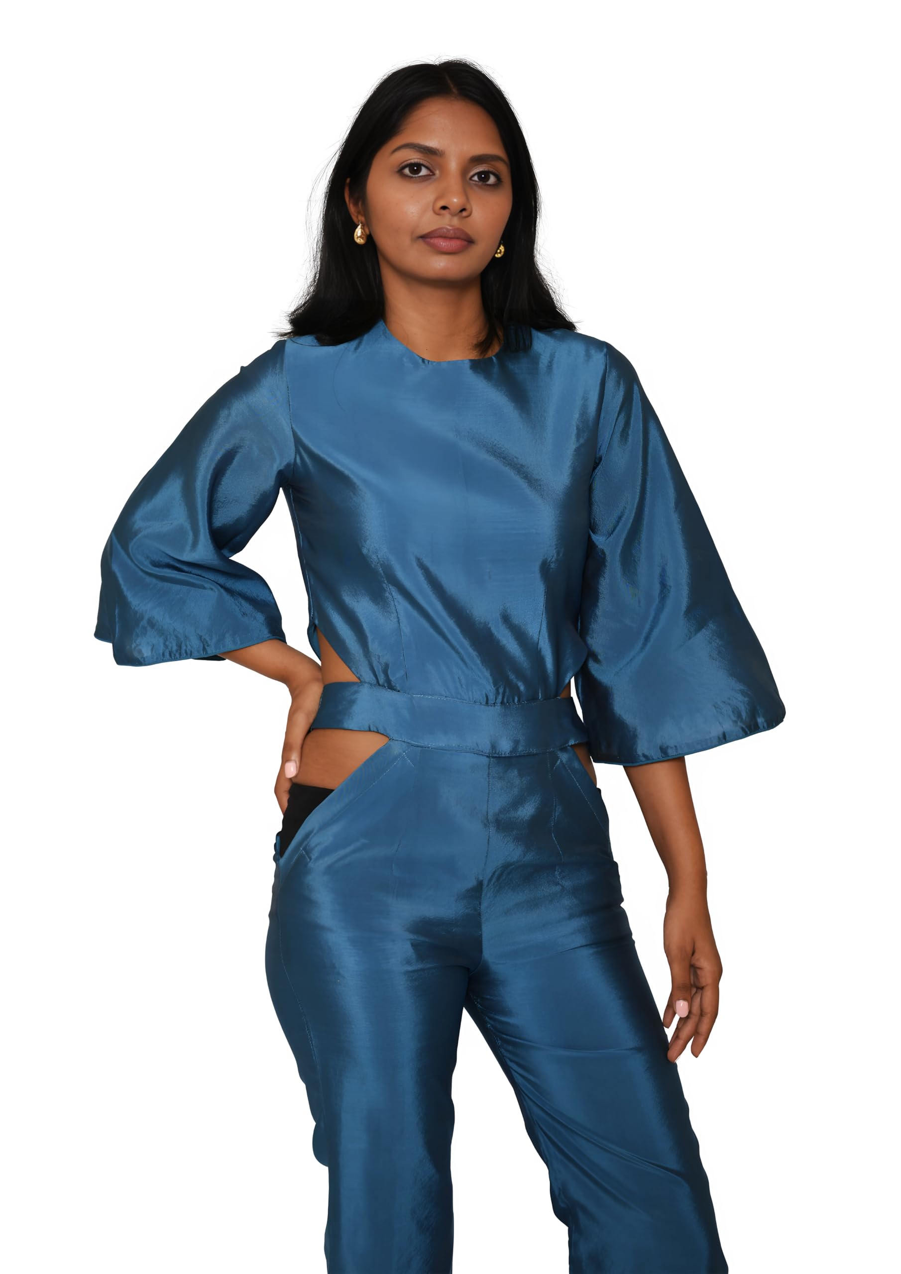Taffeta Jumpsuit with Flared Sleeves & Side Cut-Outs-image-15