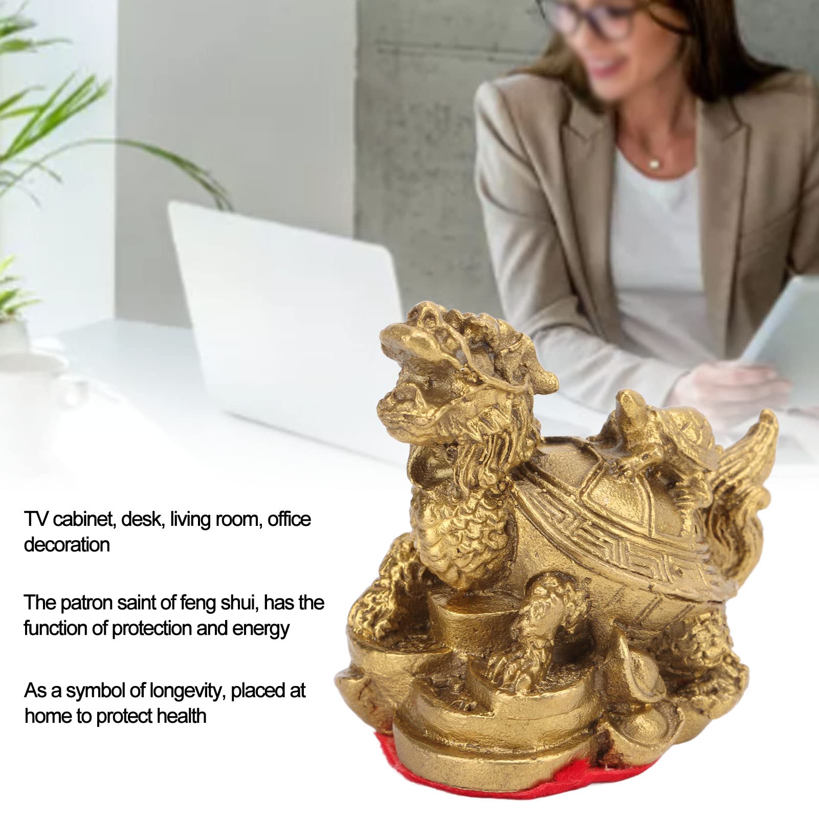 HERCHR Feng Shui Statues Wealth Lucky Figurine,Gold Dragon Turtle Wealth Protection Statue Dragon Tortoise Feng Shui Copper Craft Decoration Home Decoration - Image 4