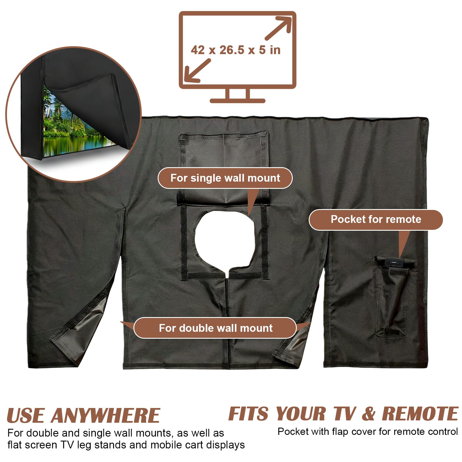 Housse de Protection pour TV Extérieur 600D Oxford PVC Heavy Duty 40-42 Pouces Étanche Anti-Poussière