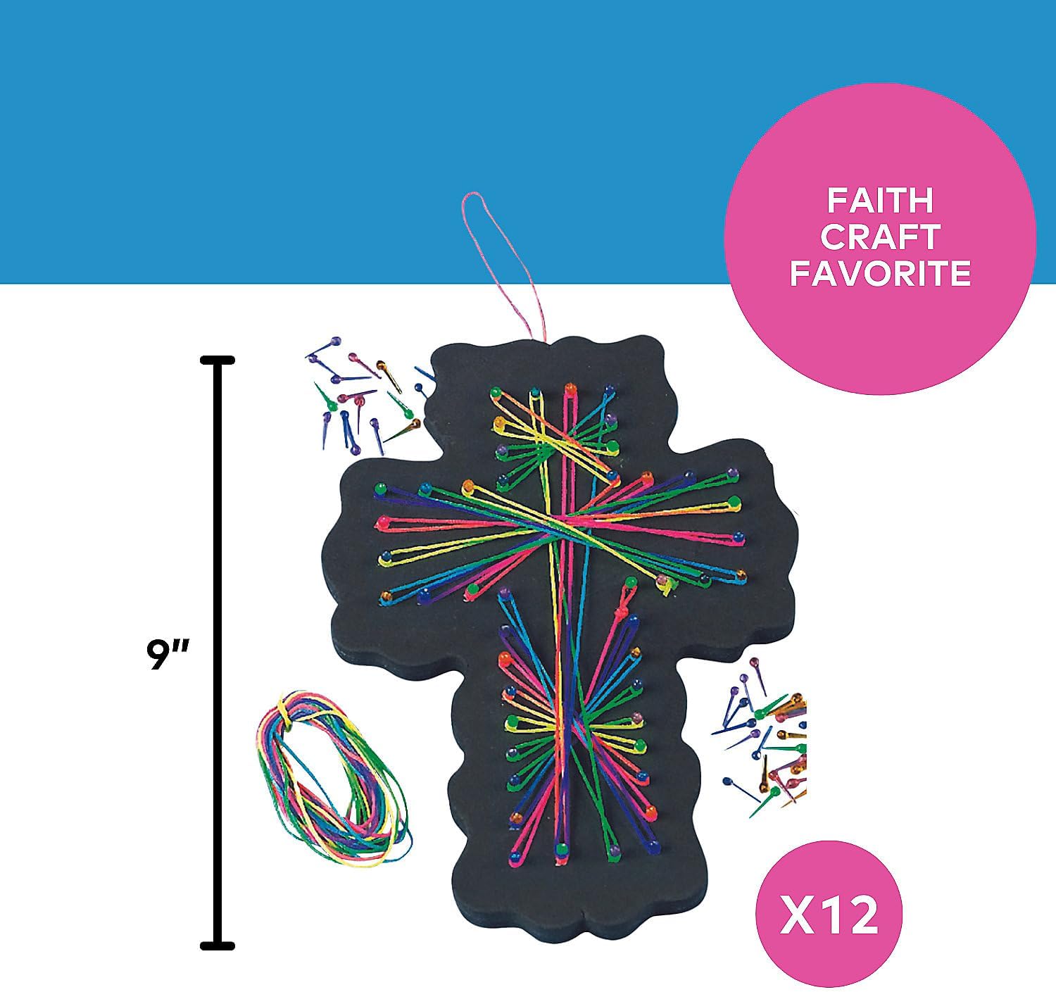 Fun Express String Art Craft Kit Faith for Girls Ages 8-12 - Makes 12 Cross Projects | Religious DIY Arts Crafts for Kids Perfect Birthday Gifts for 10 11 12 Year Old Girls | Tween Creative Activities