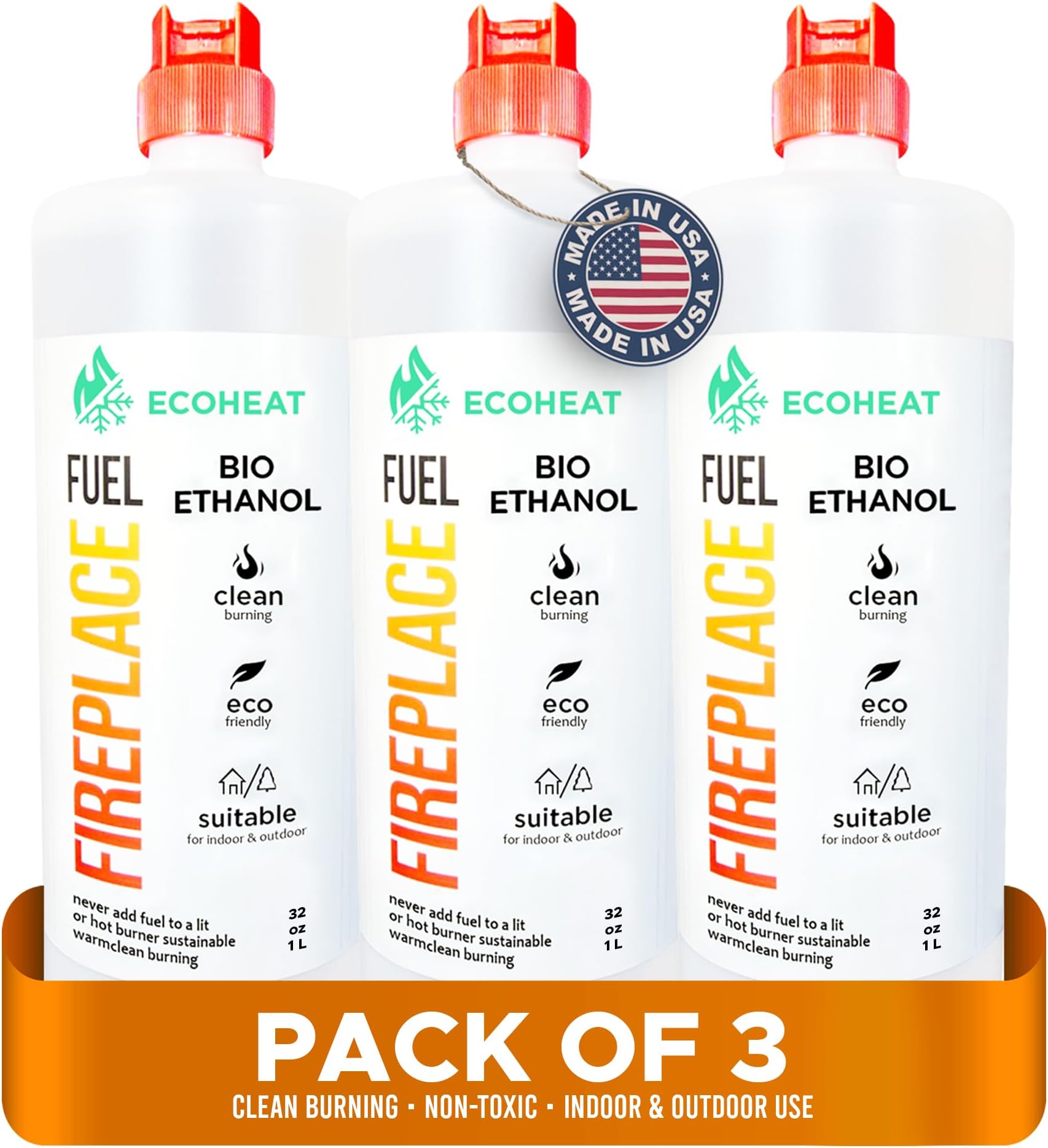 Volu Sol Fireplace Fuel, Ventless, Bio-Ethanol, Clean Burning/Eco-Friendly (1000mL /32 oz.) (Pack of 3)