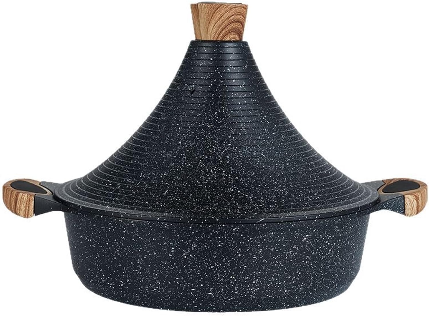 Large Capacity Tagine Pot Moroccan for Cooking Ceramics Casserole Tajine Pot with Wooden Handle, for Slow Cooking, Preserving Moisture & Infusing Spices (Black 5.8L)