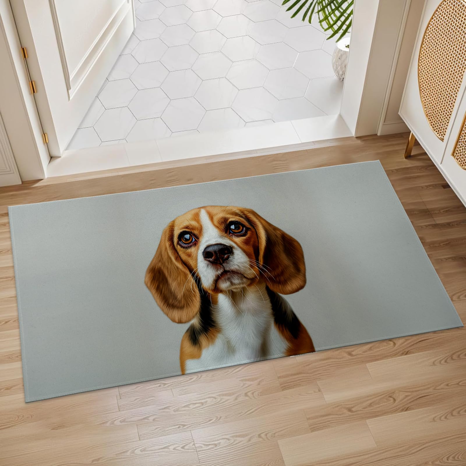 Plistiz Realistic Beagle Design Indoor Door Mat, 17x29.5 Inch, Floor Area Rug for Entryway, Living Room, or Bathroom, Non-Slip Doormat, Dog Home Decor