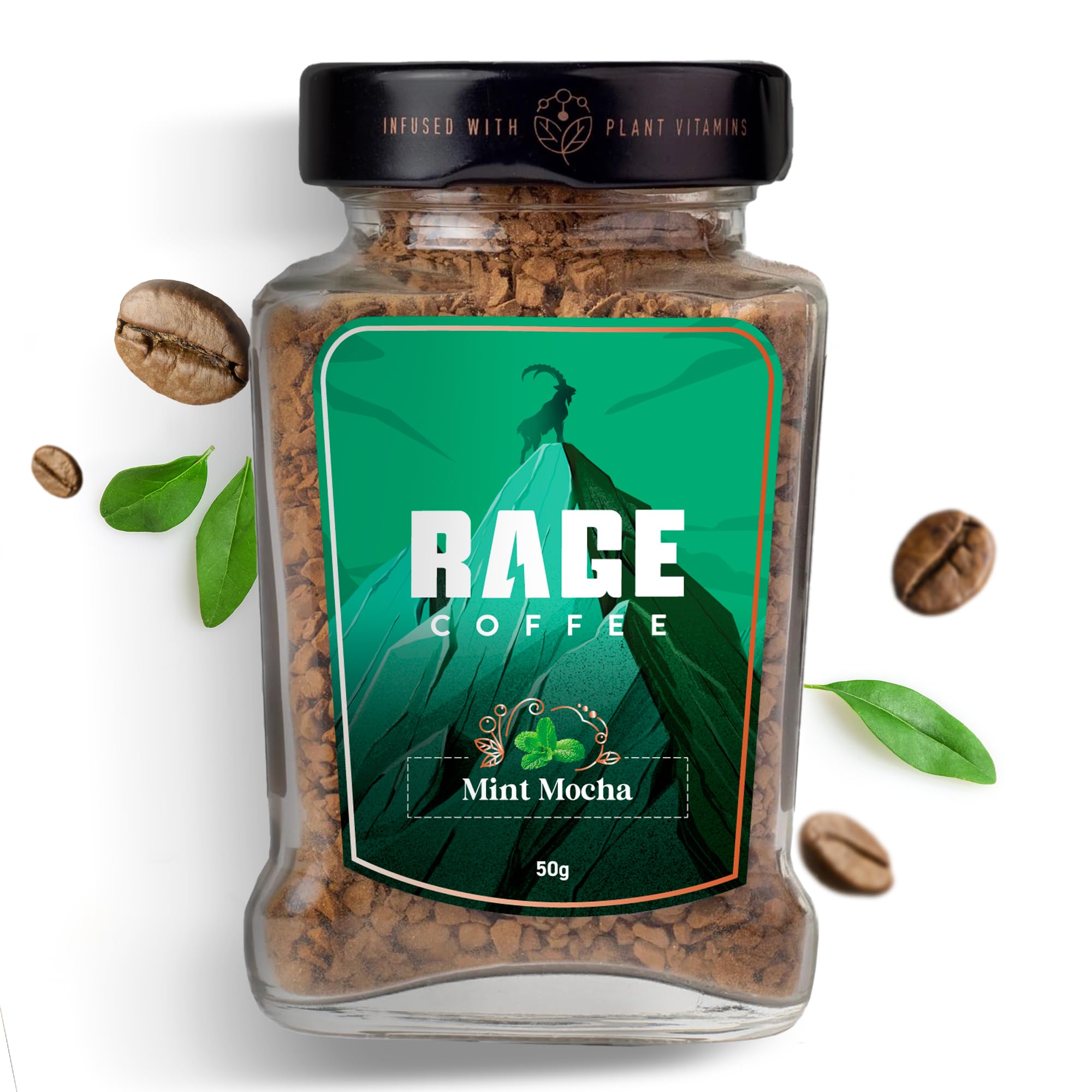 Rage Coffee Instant Coffee Mint Mocha Glass Jar 100% Arabica Beans infused with Plant based Vitamins| Hot & Cold Coffee | Strong Aroma with Rich Taste - 50g (B08Q43H1VM) Amazon Price History, Amazon Price Tracker