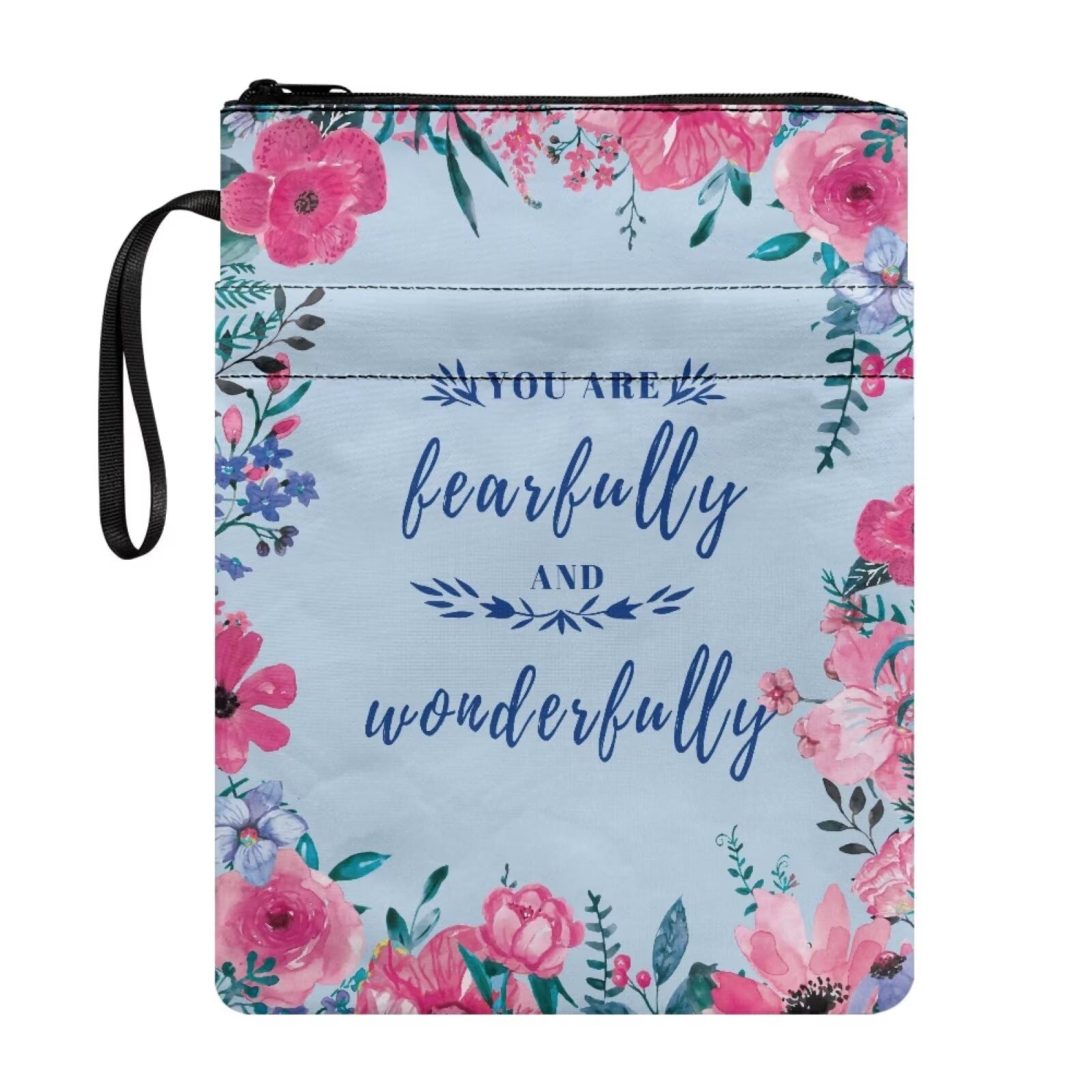 Xoenoiee Beautiful Pink Floral Print Book Sleeve Book Covers Book Protector for Hardcover Carrier Paperback Book Covers Book Pouch with Zipper for Kids Adult