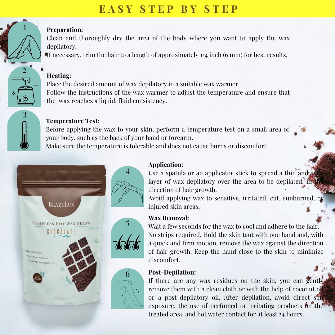 Wax - Chocolate 1000g Hard Wax Beans for Hair Removal, Stripless, for Brazilian Bikini, Face, Eyebrows, Underarms, Arms, Chest, Back, Legs