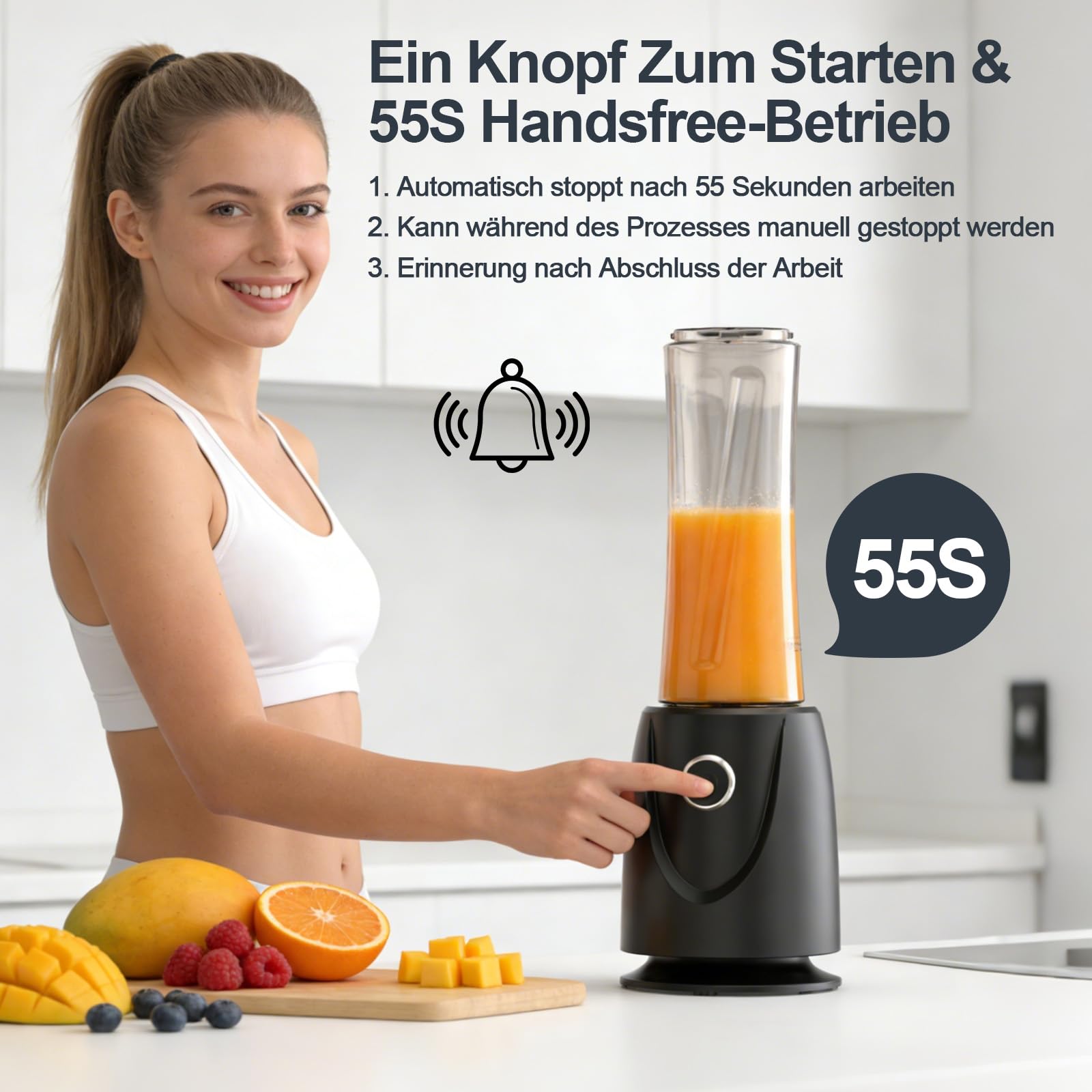 OMMO Batidora de Vaso, 500W Batidora Smoothies con 2 Botellas Tritan de 500 ml Libre de BPA, Mini Licuadora Portatil para Zumos, Batidos, Verduras, Frutas, Fácil de Limpiar, Negro
