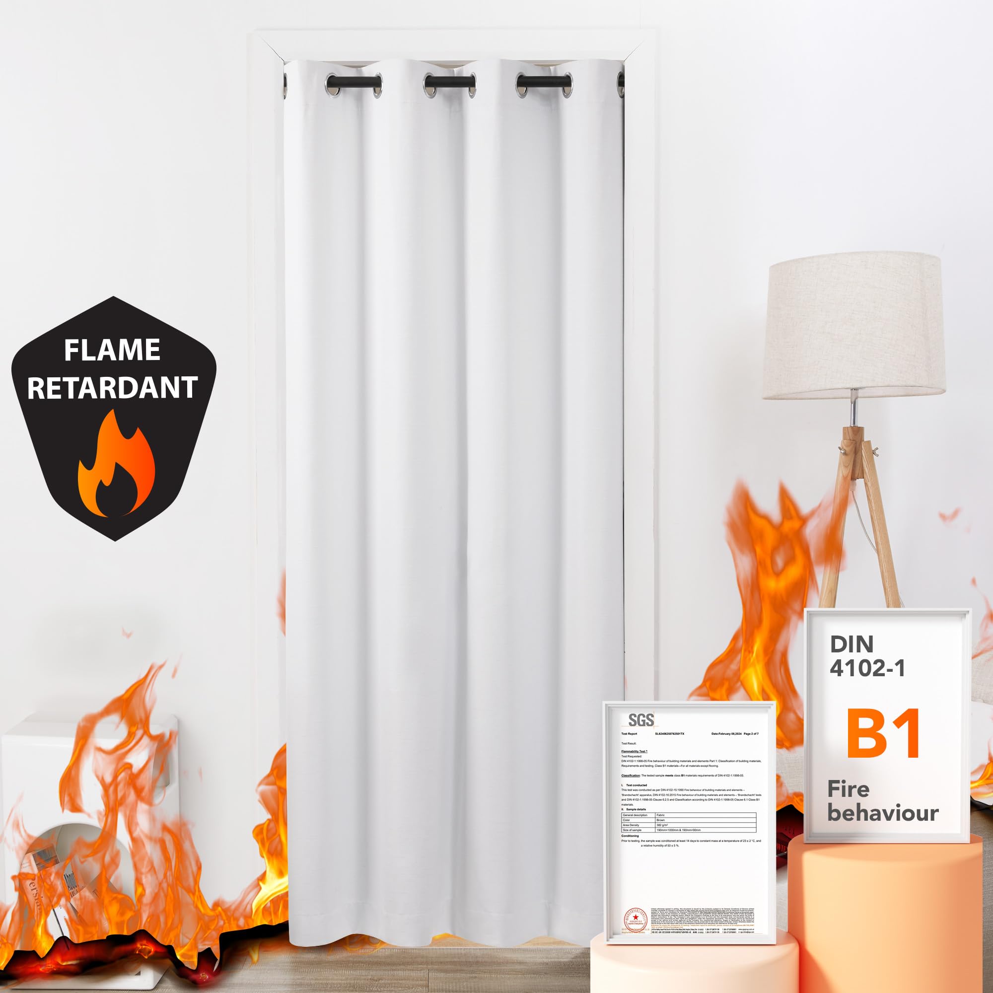 Deconovo Cortinas Opacas Antifuego Termicas Aislantes Frio y Calor para Salon Dormitorio con Motivos 1 Pieza 132x214 cm Blanco