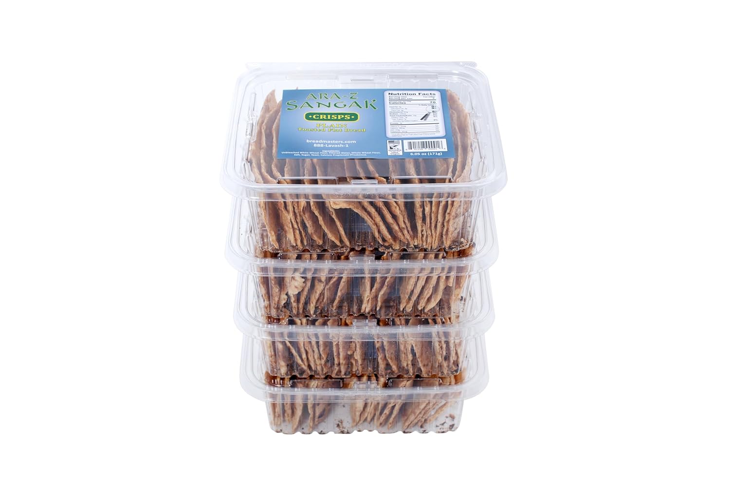 ARA-Z SANGAK No Seed Plain Crisps - Crunchy Toasted Flatbread Crackers 4-Pack, 18 Crackers Per Pack, by Breadmasters