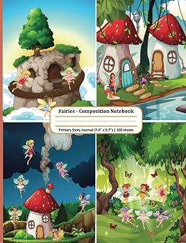 Fairies - Composition Notebook Primary, Dotted Midline with Picture Space for kids | Grades K-2 School Exercise Book | Primary Story Journal 7.4" x 9.7" | 100 sheets