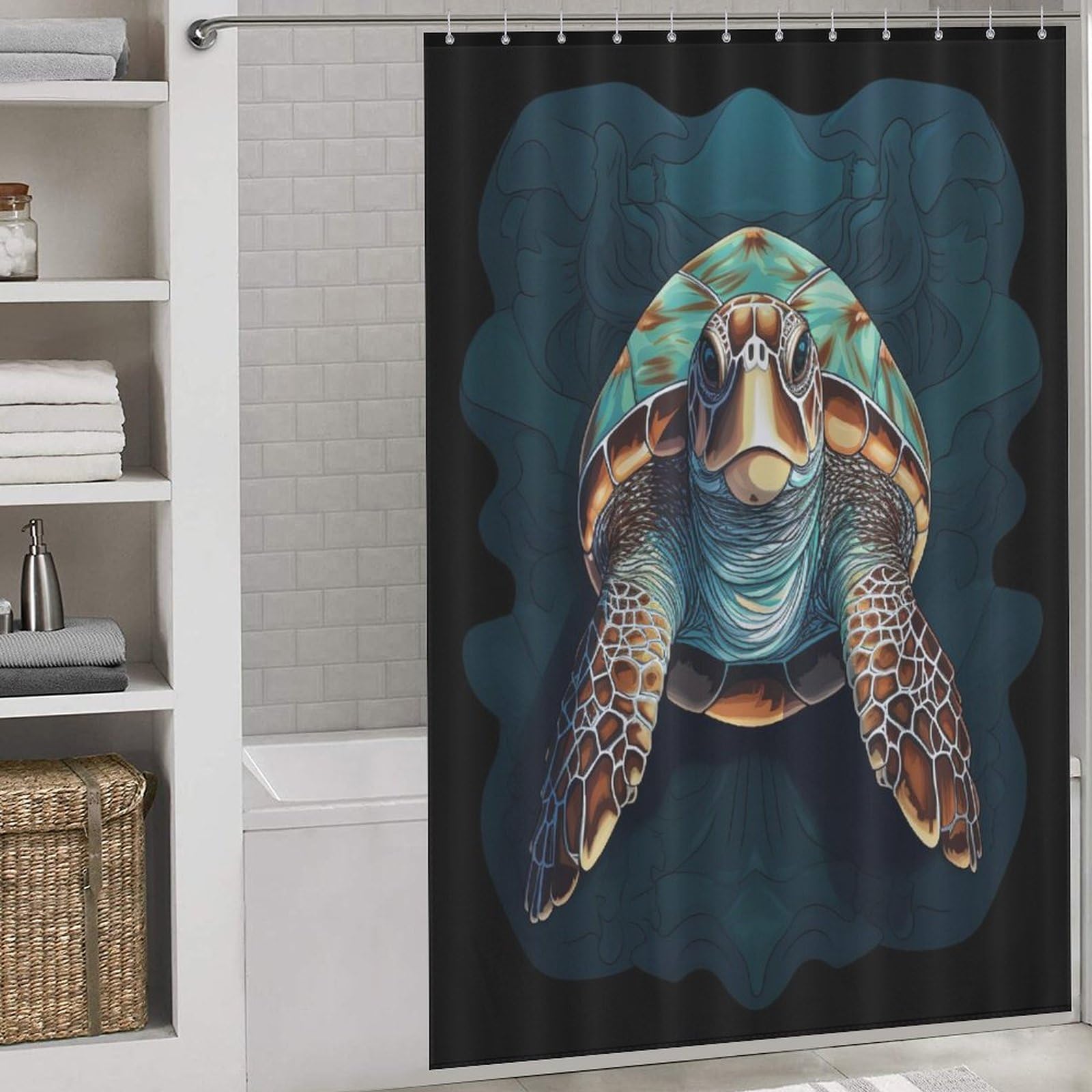 Rideau de douche tortue en polyester haut de gamme lavable de 152x183cm
