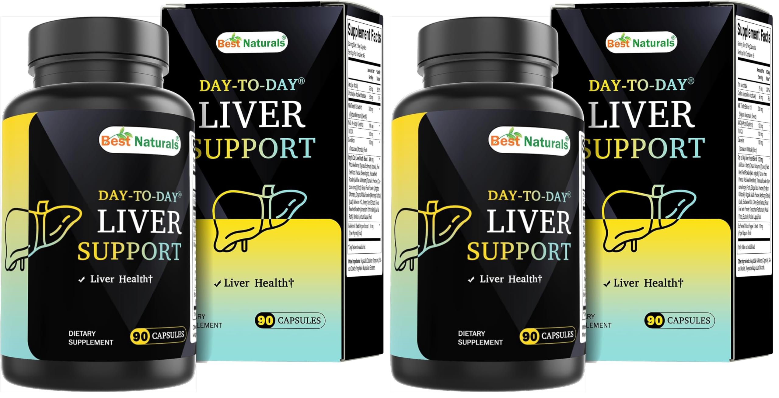 Best Naturals Day to Day Liver Support - 90 Veg Capsules - Made in The USA - Non-GMO & Gluten Free (Pack of 2) 90 Count (Pack of 2)