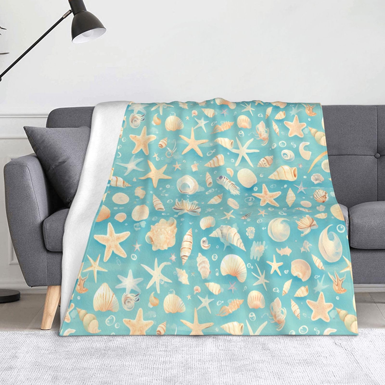 Couverture pour lit et voyage 152x127 cm motif étoile de mer idée cadeau